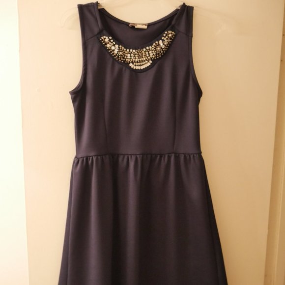 Statement Chest Navy Blue A-Line Dress Semi-Formal - Picture 2 of 3